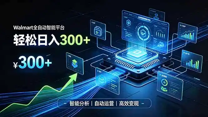 Walmart全自动智能平台，轻松日入300+一站式跨境智能运营工具。无需复杂实操-翻身路网创