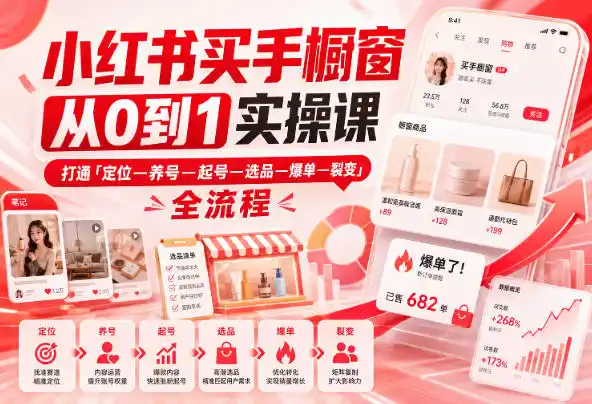 小红书买手橱窗从0到1实操课，打通「定位—养号—起号—选品—爆单—裂变」全流程-翻身路网创