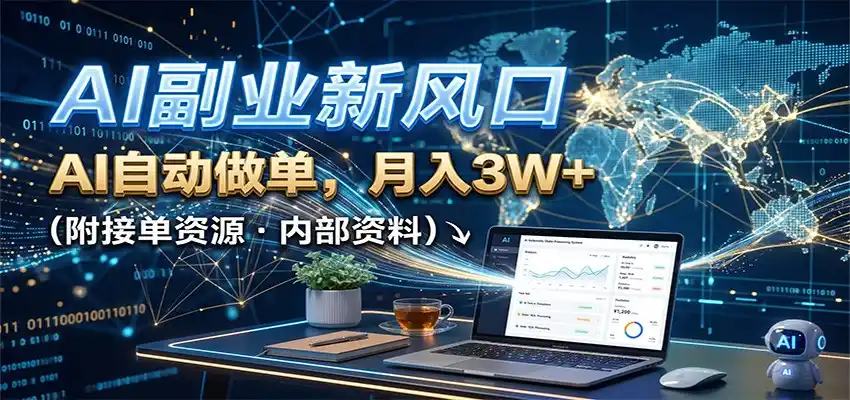 AI副业新风口，AI自动做单，月入3W+，附接单资源-翻身路网创