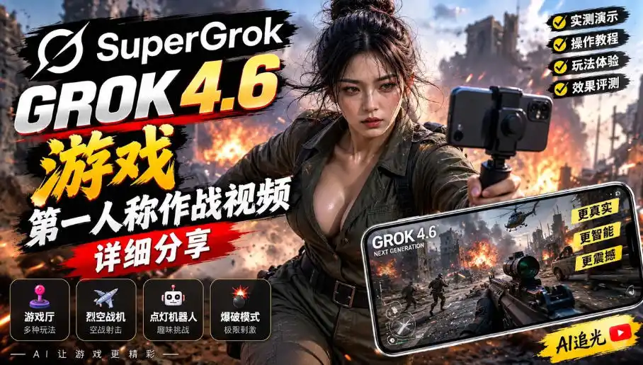 Grok 4.6也能做游戏？第一人称作战视频实测｜玩法详细讲解-翻身路网创