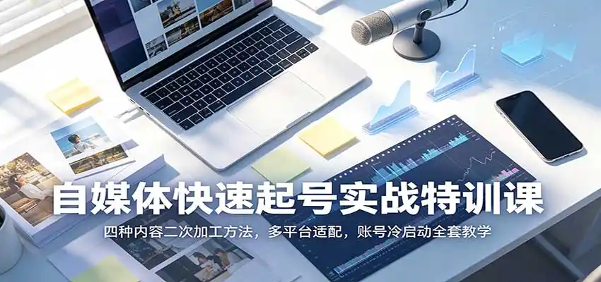 自媒体快速起号实战特训课：四种内容二次加工方法，多平台适配，账号冷启动全套教学-翻身路网创