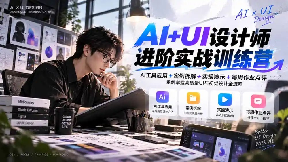 【无水印】AI+UI设计师进阶训练营-第4期：AI工具应用+案例拆解+实操演示+作业点评，掌握高质量UI与视觉设计全流程-翻身路网创