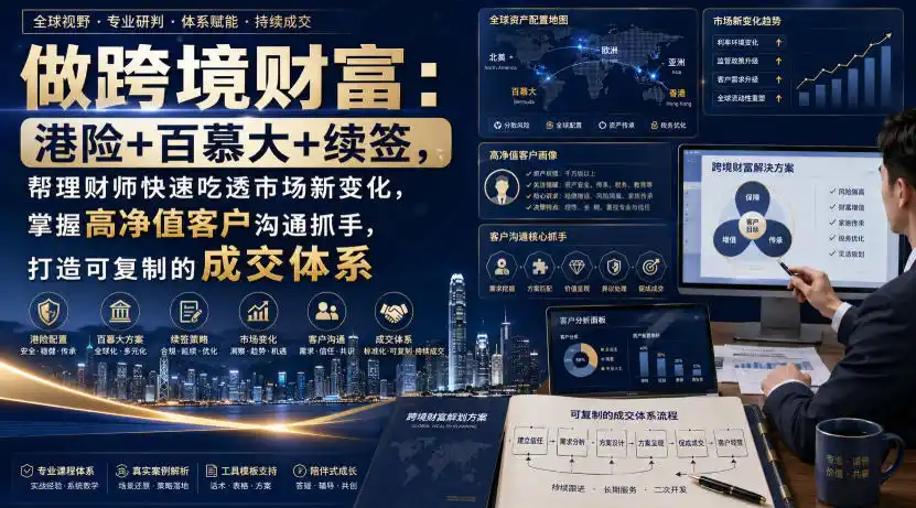 做跨境财富：港险+百慕大+续签，帮理财师快速吃透市场新变化，掌握高净值客户沟通抓手，打造可复制的成交体系-翻身路网创