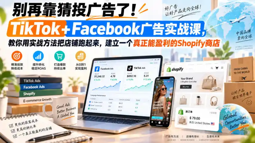 别再靠猜投广告了！TikTok+Facebook广告实战课，教你用实战方法把店铺跑起来，建立一个真正能盈利的Shopify商店【原创双语字幕】-翻身路网创