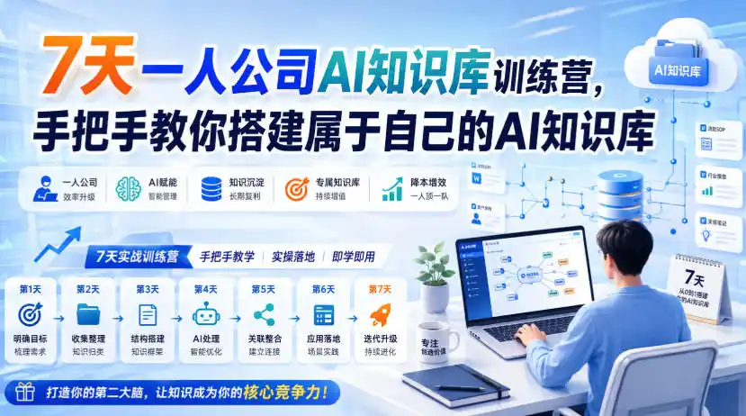 7天一人公司AI知识库训练营，手把手教你搭建属于自己的AI知识库-翻身路网创