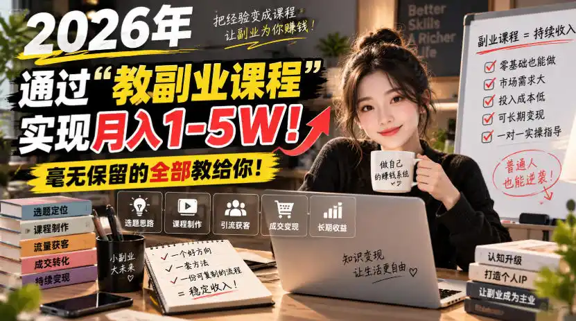 2026年通过“教副业课程”实现月入1-5W！毫无保留的全部教给你！【揭秘】-翻身路网创