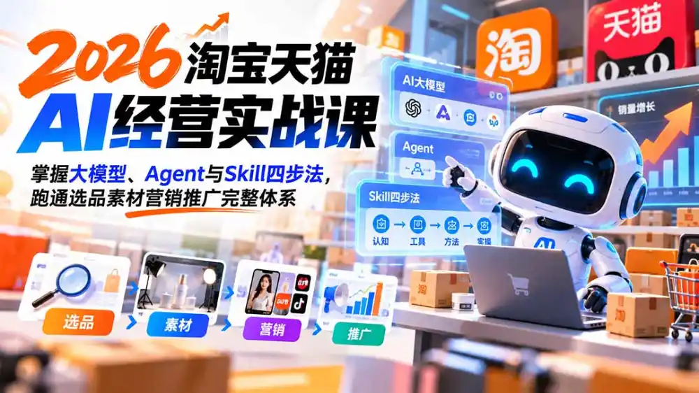 【无水印】2026淘宝天猫AI经营实战课：掌握大模型、Agent与Skill四步法，跑通选品素材营销推广完整体系-翻身路网创