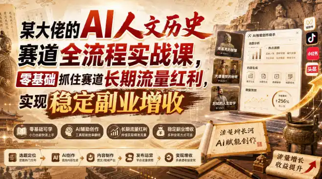 某大佬的AI人文历史赛道全流程实战课，零基础抓住赛道长期流量红利，实现稳定副业增收-翻身路网创