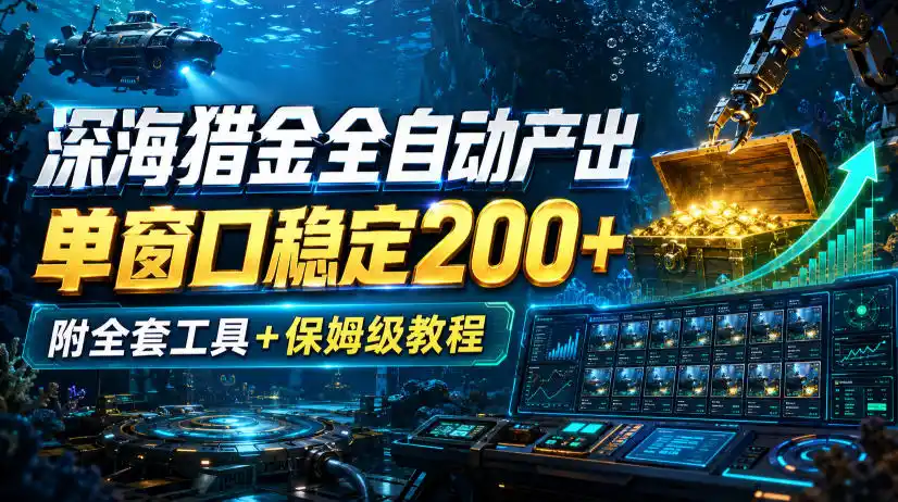 深海猎金全自动产出，单窗口稳定200+，附全套工具+保姆级教程【揭秘】-翻身路网创