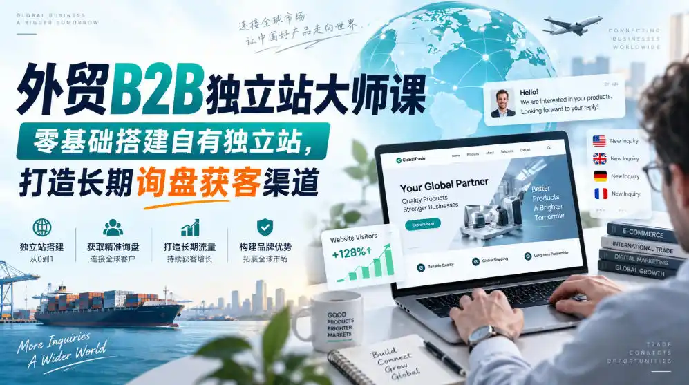 外贸B2B独立站大师课,零基础搭建自有独立站,打造长期询盘获客渠道-翻身路网创