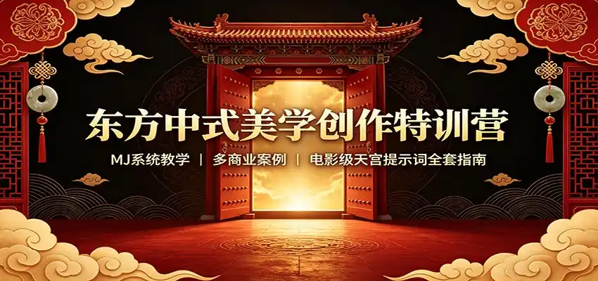 东方中式美学创作特训营：MJ系统教学，多商业案例，电影级天宫提示词全套指南-翻身路网创