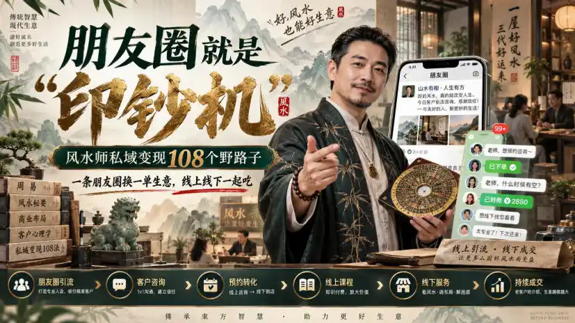 朋友圈就是“印钞机”，风水师私域变现108个野路子，一条朋友圈换一单生意，线上线下一起吃【文档】-翻身路网创