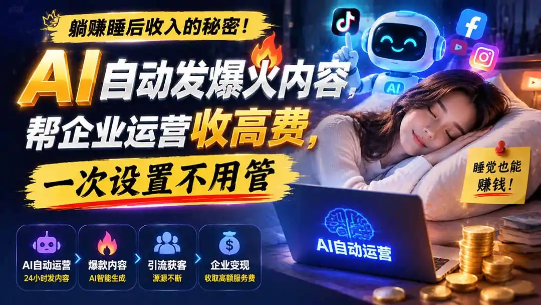 躺赚睡后收入的秘密!AI 自动发爆火内容,帮企业运营收高费,一次设置不用管【原创双语字幕】-翻身路网创