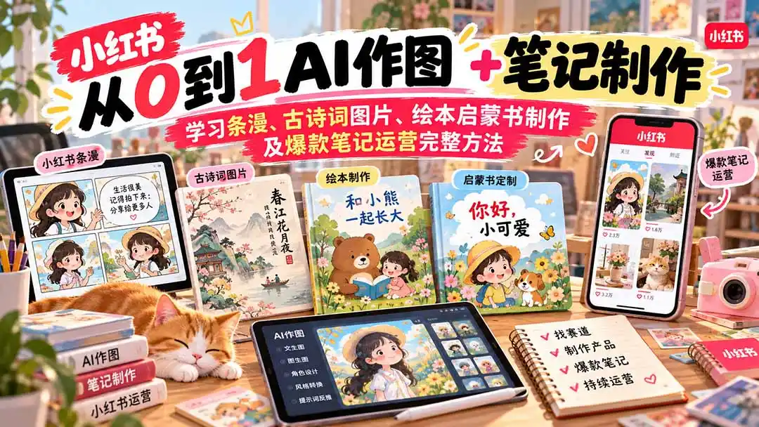 2026小红书AI内容创作从0到1：学习条漫、古诗词图片、绘本启蒙书制作及爆款笔记运营完整方法-翻身路网创