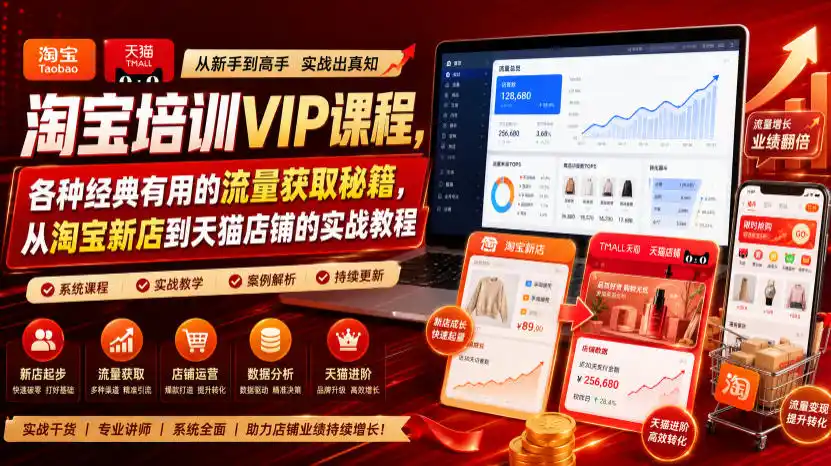 淘宝培训VIP课程，各种经典有用的流量获取秘籍，从淘宝新店到天猫店铺的实战教程(更新08月12日)-翻身路网创