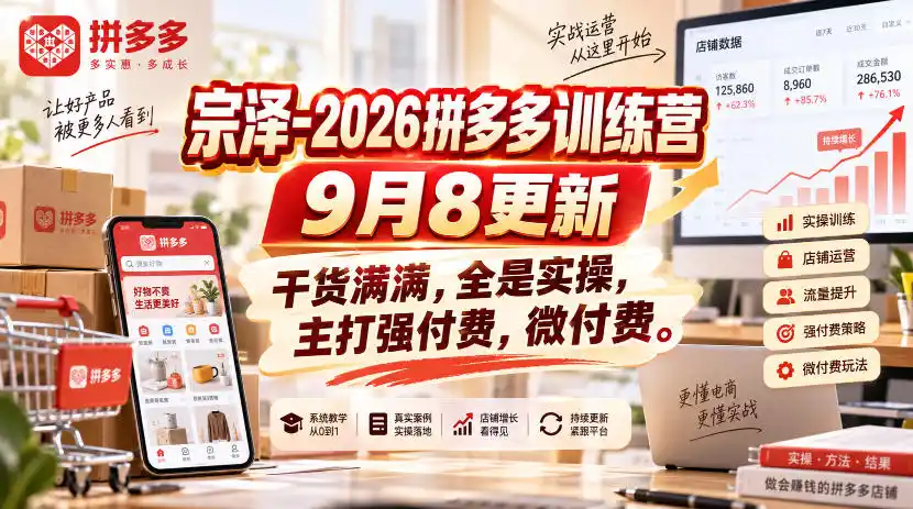 宗泽-2026拼多多训练营9月8更新，干货满满，全是实操，主打强付费，微付费-翻身路网创