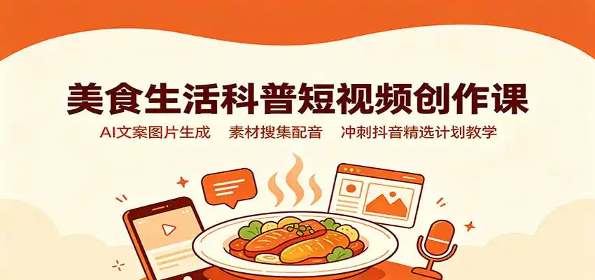 美食生活科普短视频创作课：AI文案图片生成，素材搜集配音，冲刺抖音精选计划教学-翻身路网创