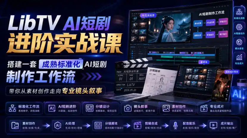 LibTV AI短剧进阶实战课，搭建一套成熟标准化AI短剧制作工作流，带你从素材创作走向专业镜头叙事-翻身路网创