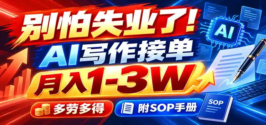 别怕失业了！AI写作接单月入1-3W，多劳多得，附SOP手册-翻身路网创
