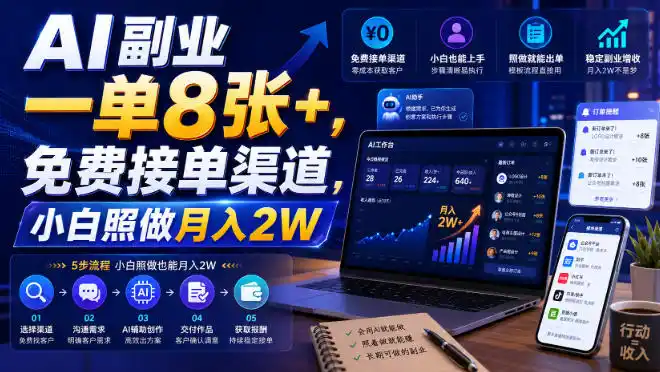 AI副业一单8张+，免费接单渠道，小白照做月入2W【揭秘】-翻身路网创