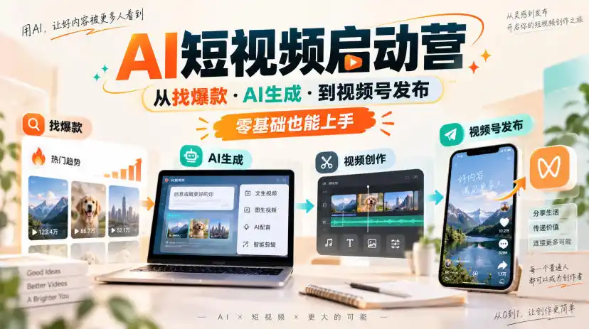 AI短视频启动营，从找爆款·AI生成·到视频号发布，零基础也能上手-翻身路网创