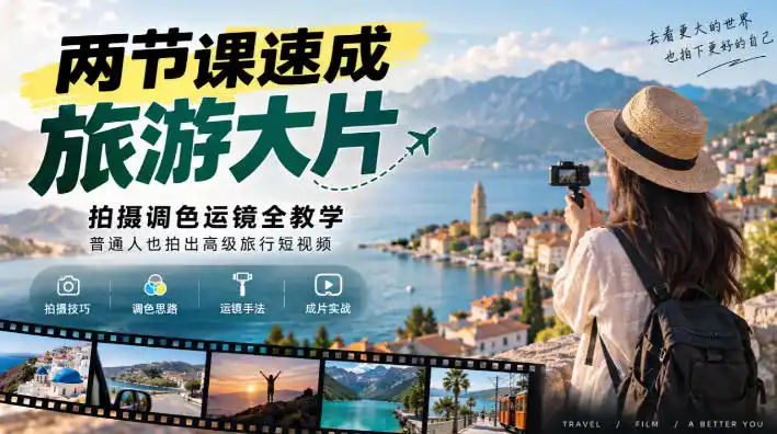 两节课速成旅游大片｜拍摄调色运镜全教学，普通人也拍出高级旅行短视频-翻身路网创