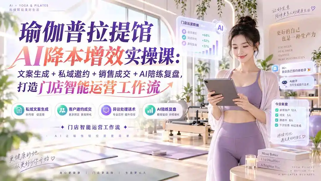 瑜伽普拉提馆AI降本增效实操课:文案生成+私域邀约+销售成交+AI陪练复盘,打造门店智能运营工作流-翻身路网创