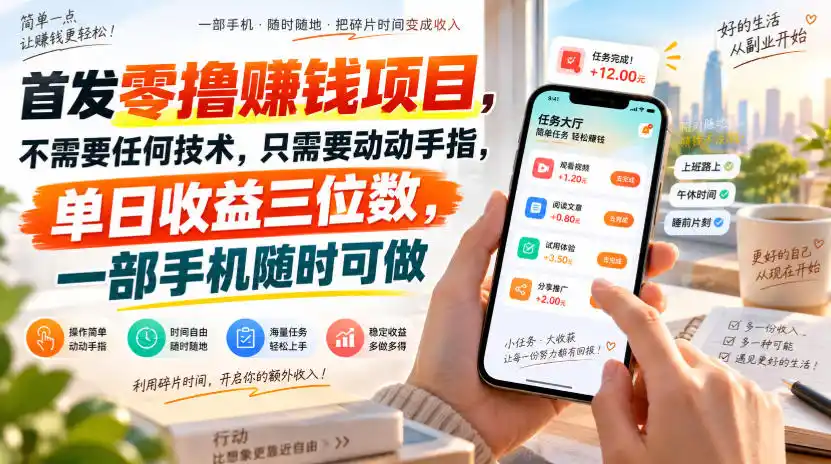 首发零撸賺钱项目，不需要任何技术，只需要动动手指，单日收益三位数，一部手机随时可做【揭秘】-翻身路网创