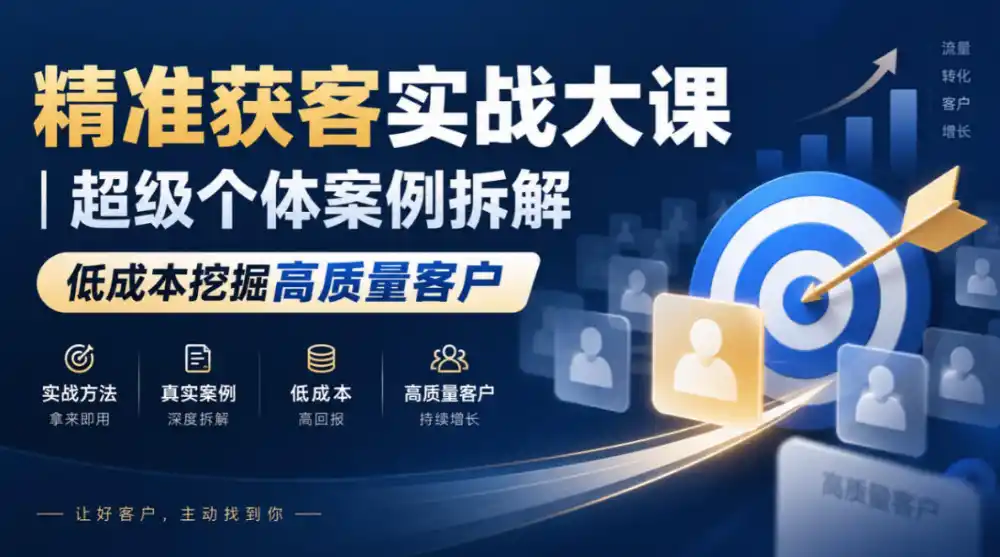 精准获客实战大课｜超级个体案例拆解，低成本挖掘高质量客户-翻身路网创