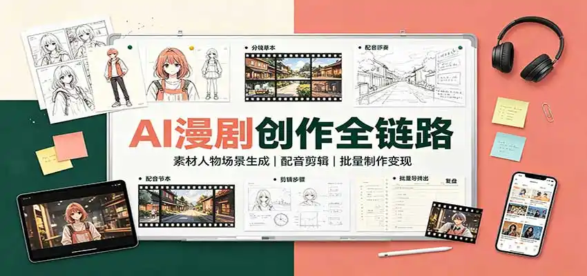 AI漫剧创作全链路：素材人物场景生成，配音剪辑，批量制作变现-翻身路网创