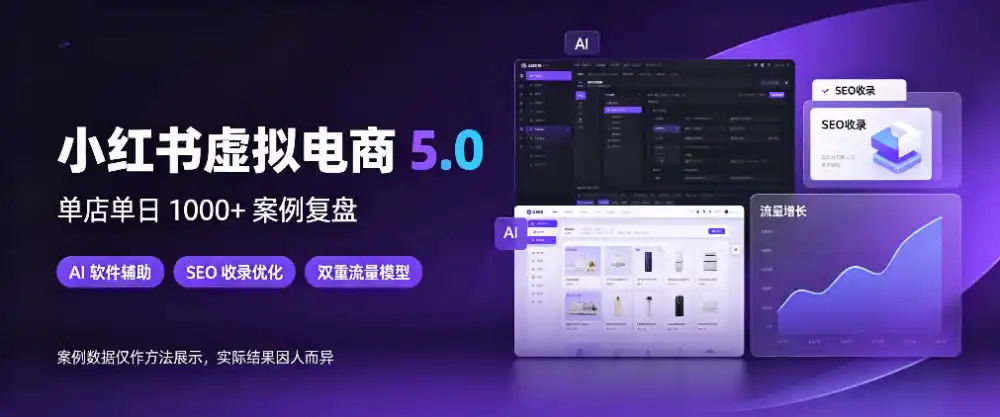 小红书虚拟电商5.0，单店单日1000+，AI软件+SEO收录，双重流量稳定出单【揭秘】-翻身路网创