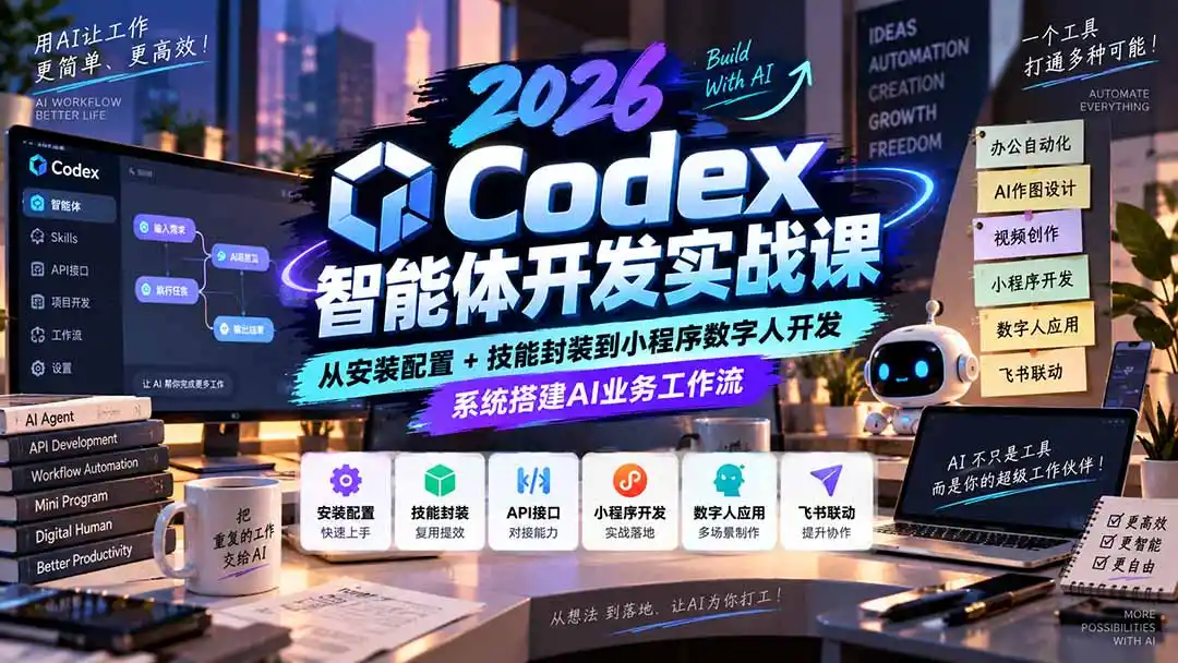 2026Codex智能体开发实战课：从安装配置+技能封装到小程序数字人开发，系统搭建AI业务工作流-翻身路网创