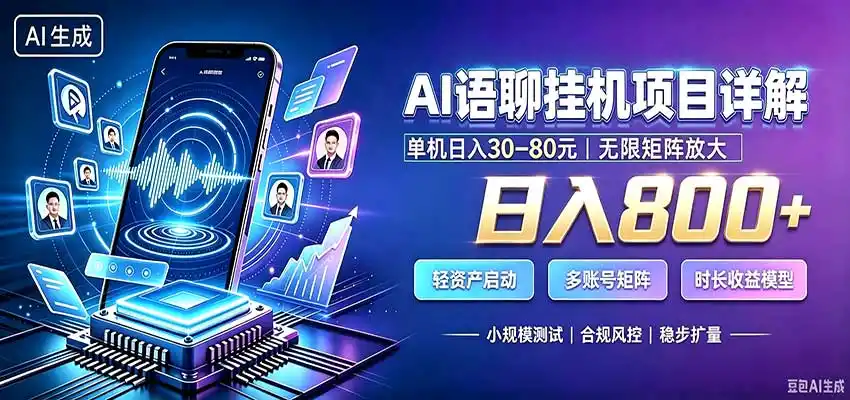 AI语聊挂机，日入800+，适用个人副业，工作室矩阵操作-翻身路网创
