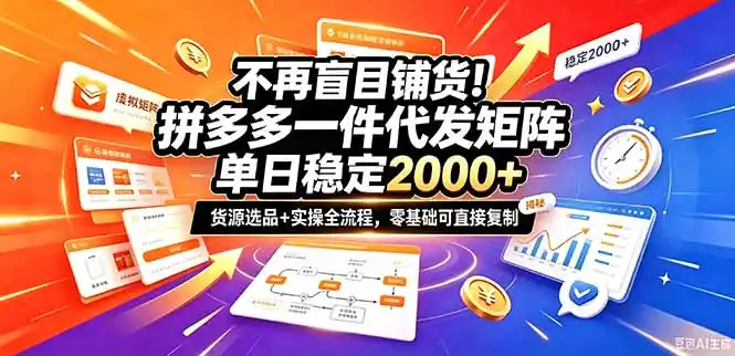 不再盲目铺货！拼多多一件代发矩阵落地攻略，提供优质货源店铺运营全流程，零基础可直接复制-翻身路网创