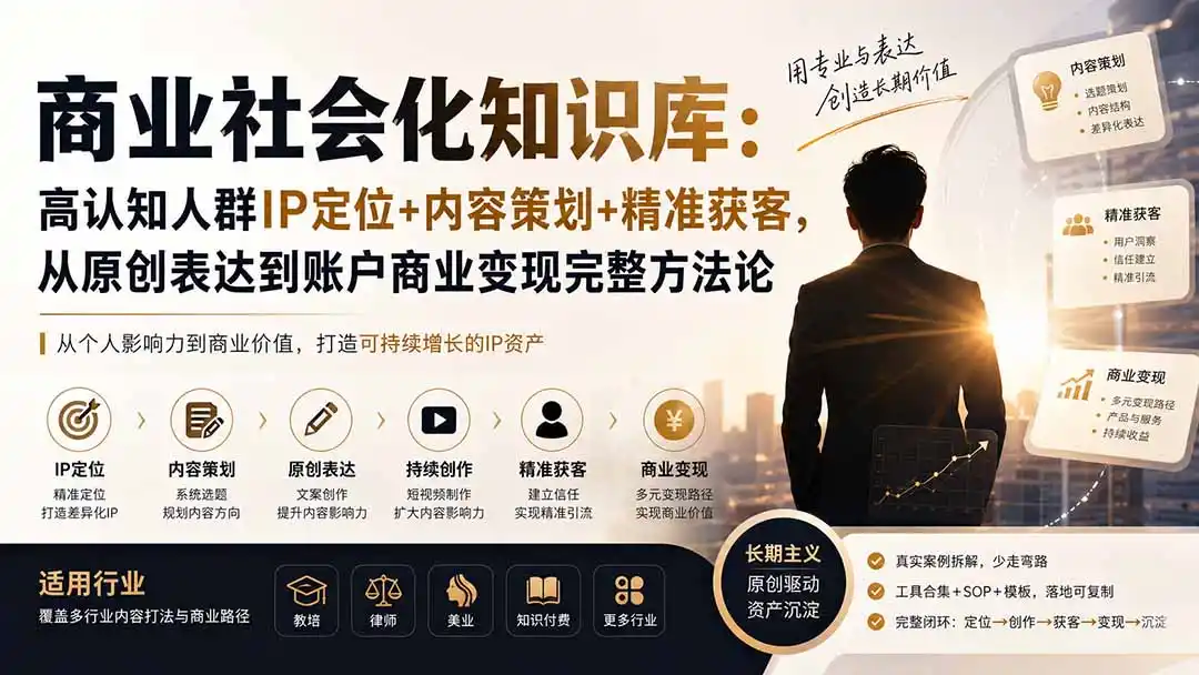 商业社会化知识库：高认知人群IP定位+内容策划+精准获客，从原创表达到账户商业变现完整方法论-翻身路网创
