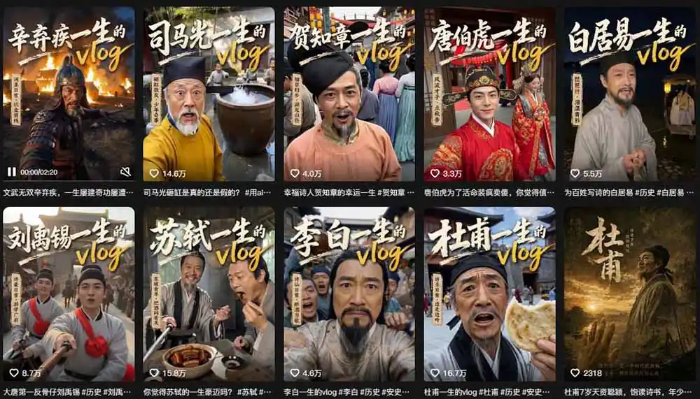 历史人物，诗人一生Vlog教学， AI制作丨伙伴计划丨精选收益丨商单收徒 ，新领域红利期，抓紧做-翻身路网创