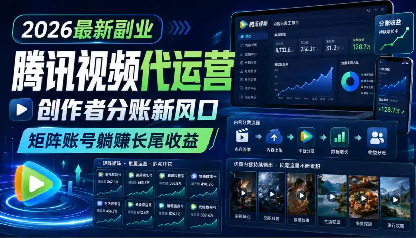 2026最新副业之腾讯视频代运营：创作者分账新风口，矩阵账号躺賺长尾收益【揭秘】-翻身路网创