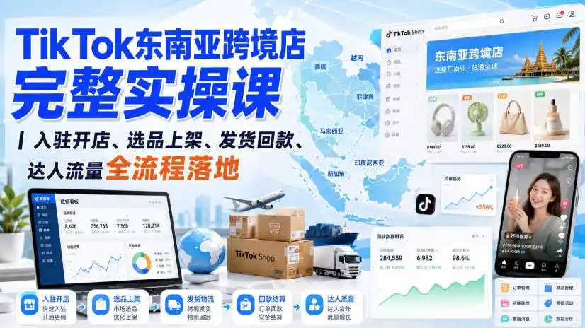 TikTok东南亚跨境店完整实操课｜入驻开店、选品上架、发货回款、达人流量全流程落地-翻身路网创