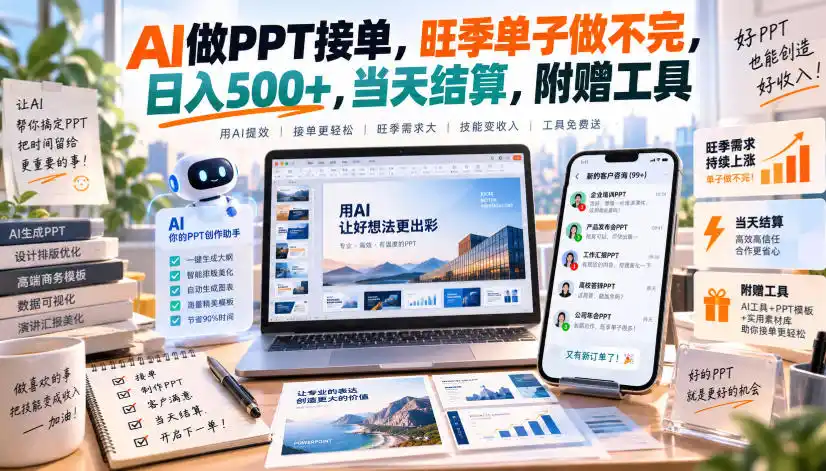 AI做PPT接单，旺季单子做不完，日入500+，当天结算，附赠工具【揭秘】-翻身路网创