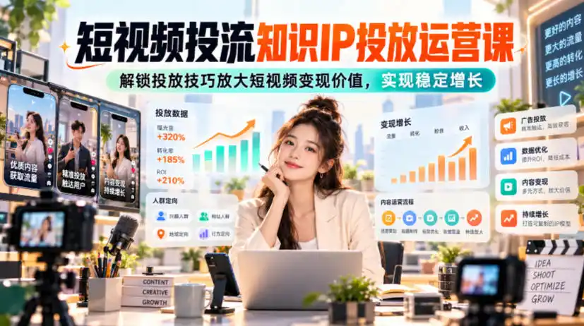 短视频投流知识IP投放运营课,解锁投放技巧放大短视频变现价值,实现稳定增长-翻身路网创