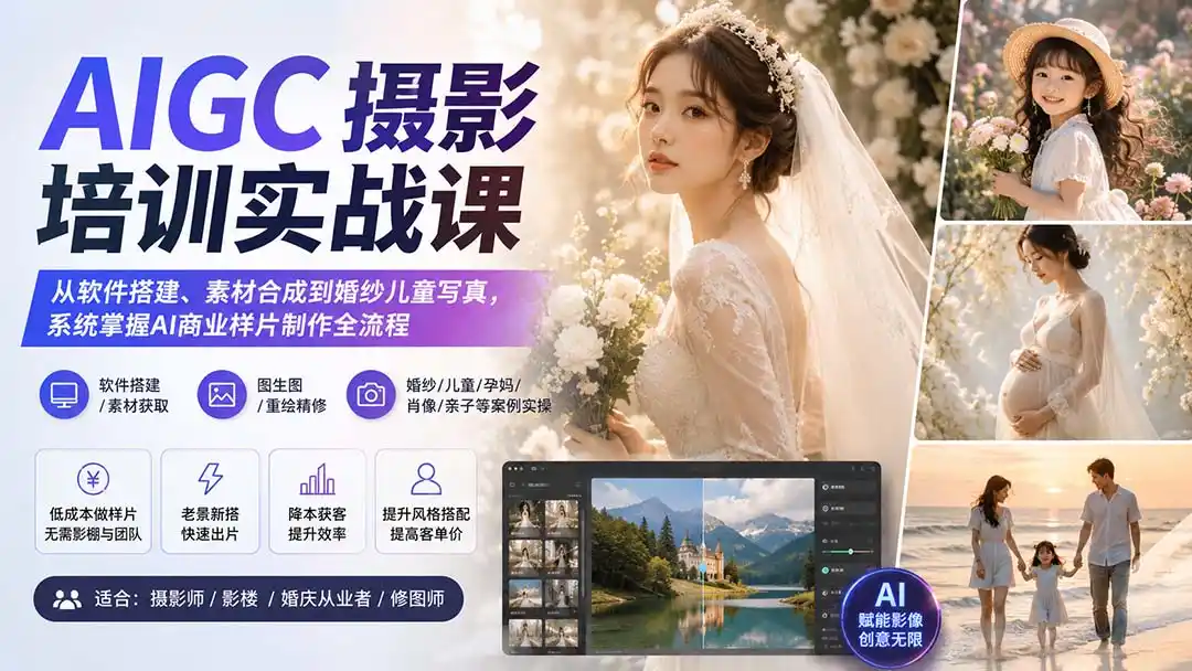 AIGC摄影培训实战课：从软件搭建、素材合成到婚纱儿童写真，系统掌握AI商业样片制作全流程-翻身路网创