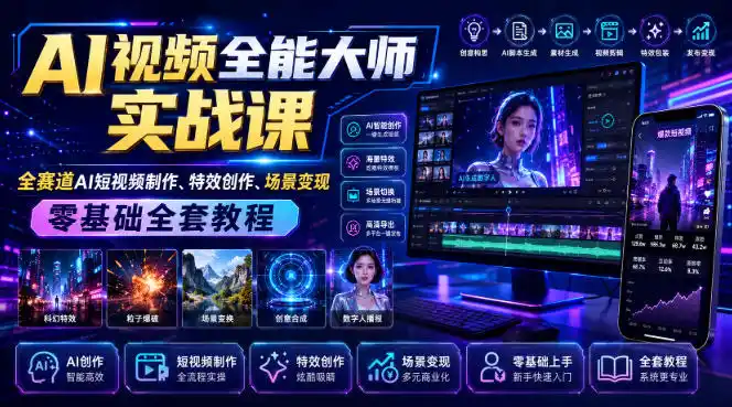 AI视频全能大师实战课｜全赛道AI短视频制作、特效创作、场景变现零基础全套教程-翻身路网创