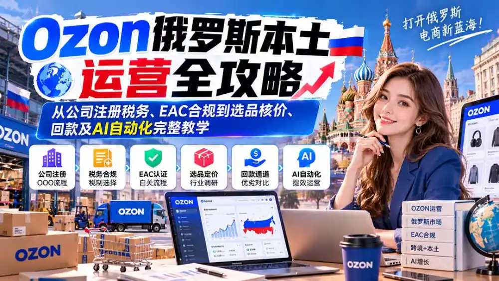 Ozon俄罗斯本土运营全攻略：从公司注册税务、EAC合规到选品核价、回款及AI自动化完整教学-翻身路网创