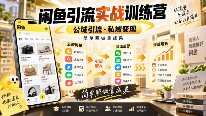 闲鱼引流实战训练营,公域引流·私域变现,简单照做拿成果-翻身路网创