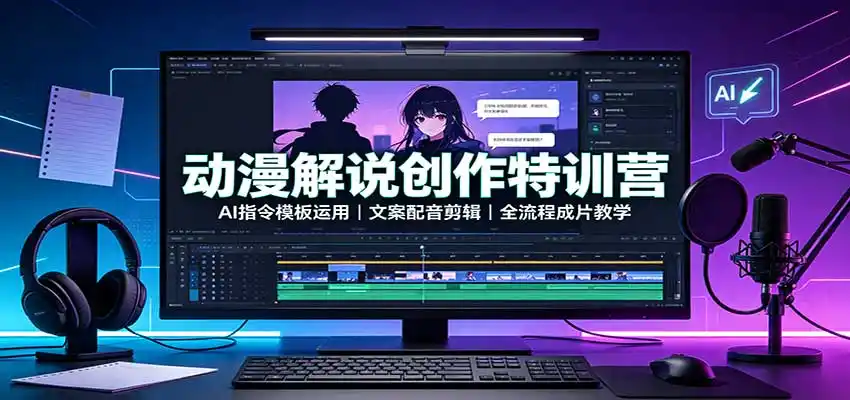 动漫解说创作特训营：AI指令模板运用，文案配音剪辑，全流程成片教学-翻身路网创
