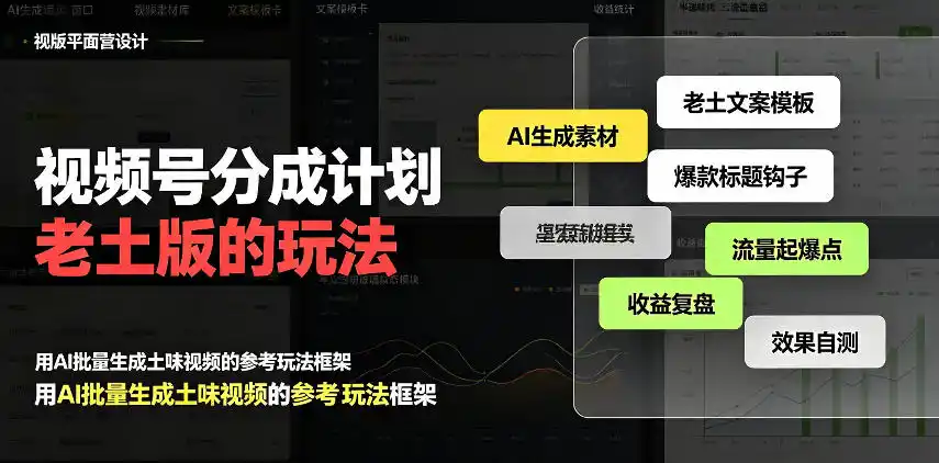 视频号分成计划老土版的玩法，流量爆炸，每天收益300+，纯靠AI生成，越土的玩法，越高级-翻身路网创