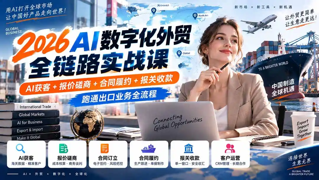 2026AI数字化外贸全链路实战课：AI获客+报价磋商+合同履约+报关收款，跑通出口业务全流程-翻身路网创