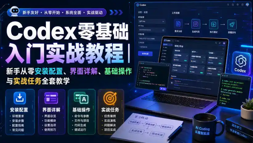 Codex零基础入门实战教程｜新手从零安装配置、界面详解、基础操作与实战任务全套教学-翻身路网创