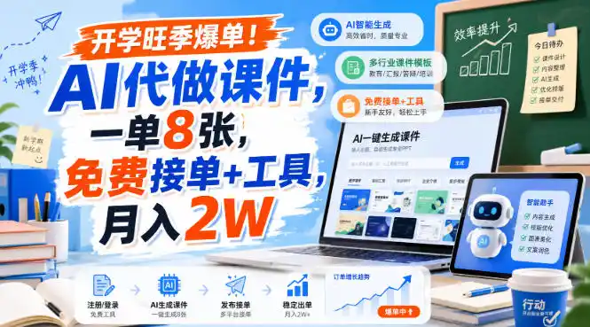 开学旺季爆单！AI代做课件，一单8张，免费接单+工具，月入2W【揭秘】-翻身路网创
