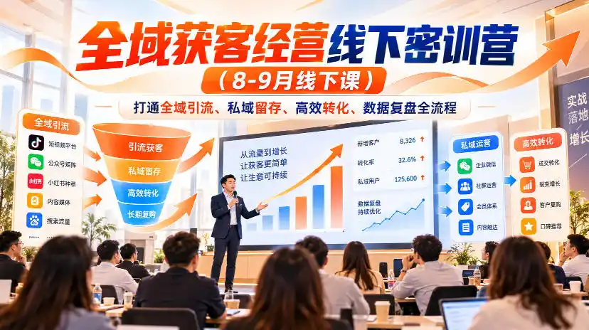 全域获客经营线下密训营(8-9月线下课)，打通全域引流、私域留存、高效转化、数据复盘全流程-翻身路网创